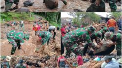 Anggota Koramil 05/Reban Bantu Bersihkan Material Akibat Bencana Banjir Bandang