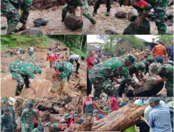 Anggota Koramil 05/Reban Bantu Bersihkan Material Akibat Bencana Banjir Bandang