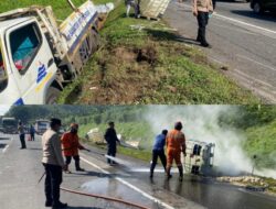Laka karambol KM 428 jalur Tol, libatkan Truk Angkut Bahan Kimia.