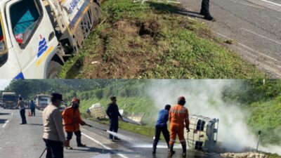 Laka karambol KM 428 jalur Tol, libatkan Truk Angkut Bahan Kimia.