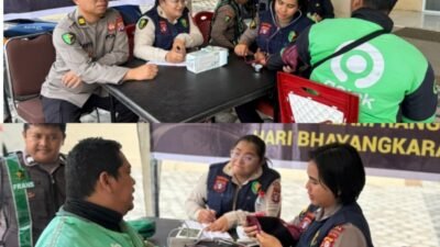 Polri Untuk Masyarakat, Biddokkes Polda Kalteng Gelar Bakti Kesehatan Beri Layanan Rikkes Gratis bagi Ojol