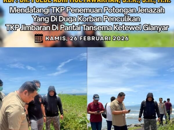 Dirreskrimum Polda Bali Tinjau Langsung TKP Penemuan Potongan Jenazah di Pantai Tansema Ketewel