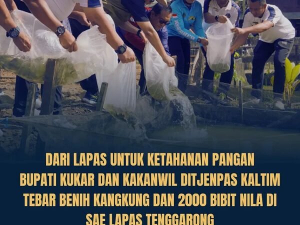 Bupati Kukar dan Kakanwil Ditjenpas Kaltim Tebar Bibit Ikan dan Benih Kangkung di SAE Lapas Tenggarong