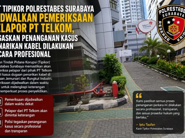 Penyidikan Dugaan Penarikan Kabel PT Telkom Berlanjut, Sat Tipikor Polrestabes Surabaya Pastikan Proses Transparan dan Profesional