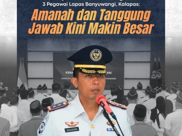 Penyematan Kenaikan Pangkat Tiga Pegawai Lapas Banyuwangi, Kalapas Solichin Tekankan Amanah dan Tanggung Jawab